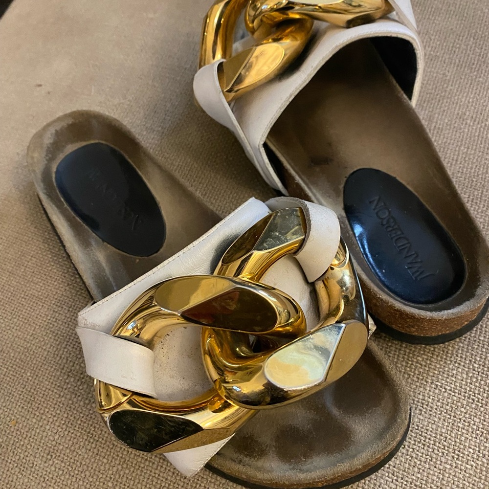 JW Anderson Cream and Gold Chain Mules